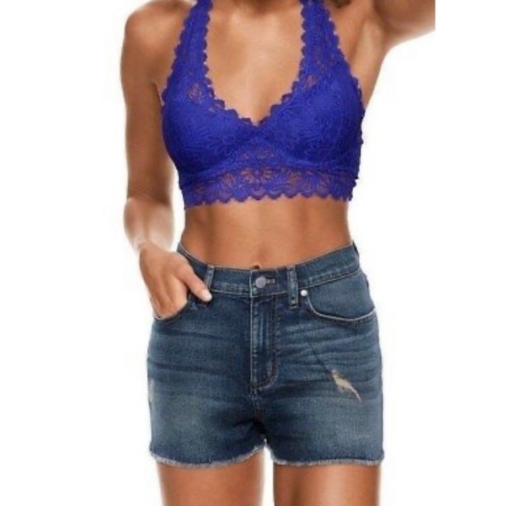 PINK Victoria’s Secret High Rise Denim Cutoff Shortie Shorts 2 Raw Hem Stretch